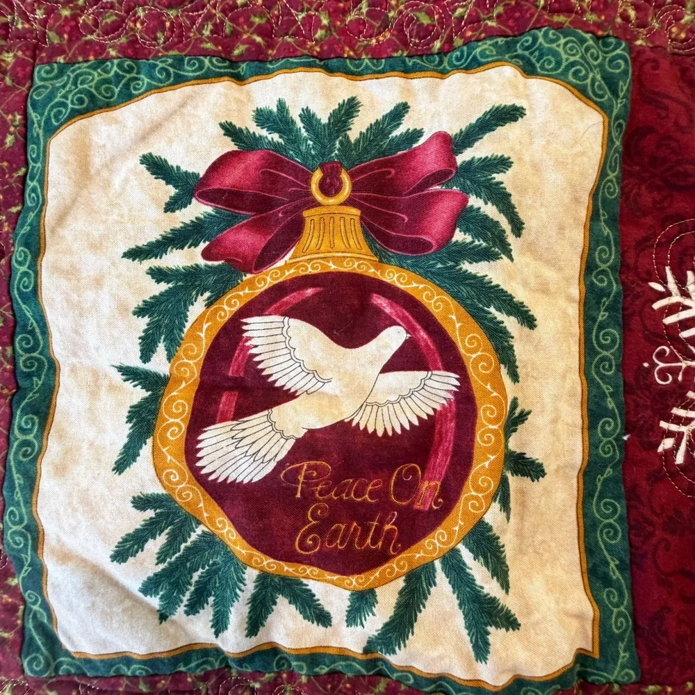 Handmade Quilted Christmas Table Runner Reversible Jingle Poinsettia Snowflake